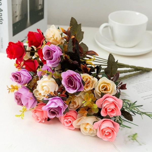 

multicolor tea roses vases for home decoration accessories fake daisy plastic flower wedding decorative artificial flowers & wreaths