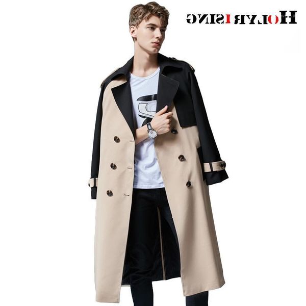 

men's trench coats men coat s-6xl double-breasted windbreaker super long weather-proof waist male 19047-5, Tan;black