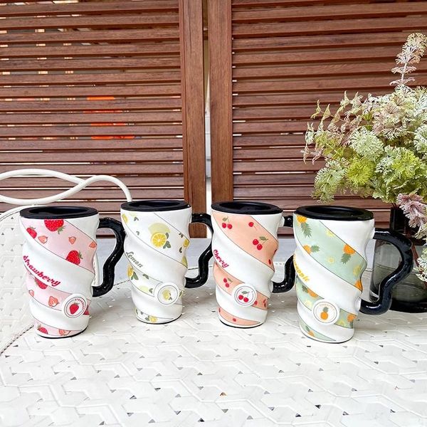 

sell 500ml creativity korean fruit thread ceramic cup small fresh creative mug business office flower tea cute coffee mugs