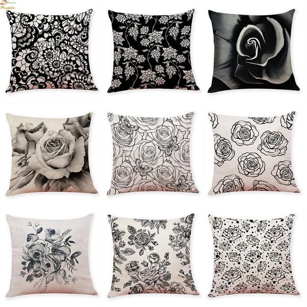 

black rose cushion cover and white polyester throw pillow case car sofa outdoor chair waist cushions cushion/decorative