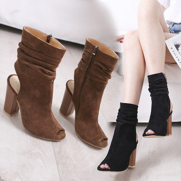 

style toe high heel women's evening dress party fish mouth shoes sandals slipper female sandal slippers pumps big size 42 43, Black