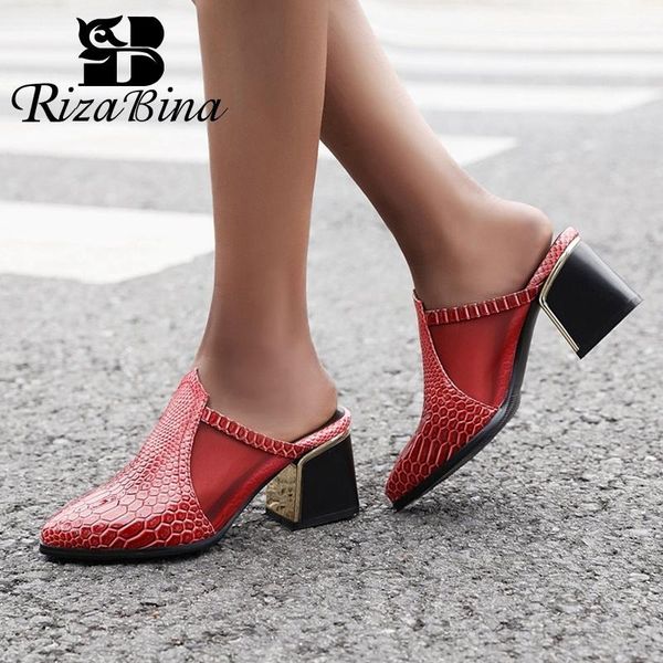 

dress shoes rizabina women pumps leather pattern mesh fashion slip on patchwork daily casual outdoor female footwear size 32-43, Black