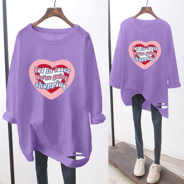 

women's t-shirt chic letter printing loose plus size long-sleeved women spring summer 2021 mid-length casual t shirts for, White