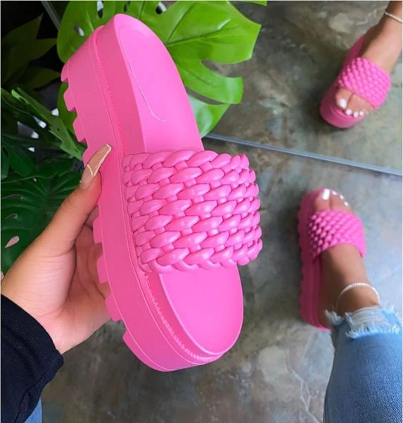 

slippers women platform sandals 2021 summer pu woven indoor outdoor flip-flops beach shoes female wedges big size 34-43, Black