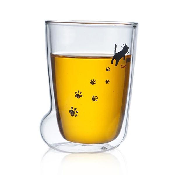 

wine glasses creative cat paws glass cup reusable transparent double coffee mug milk juice gift for home office
