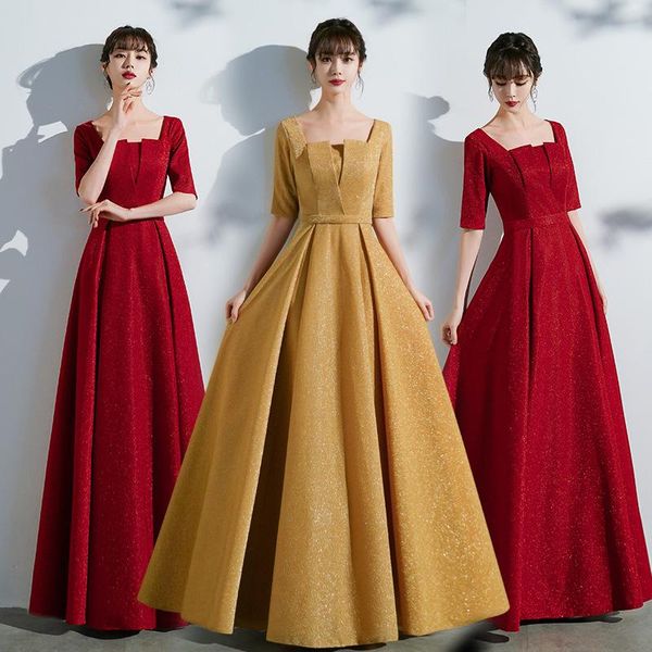 

ethnic clothing women vintage long a-line dress lady half sleeve evening party gown ladies elegant square neck dresses vestido de festa, Red