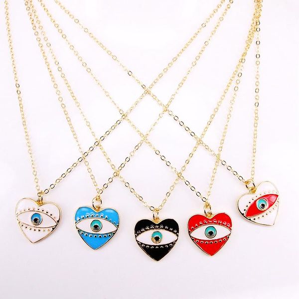 

pendant necklaces 6pcs, gold filled women jewelry enamel heart eye fashion, Silver