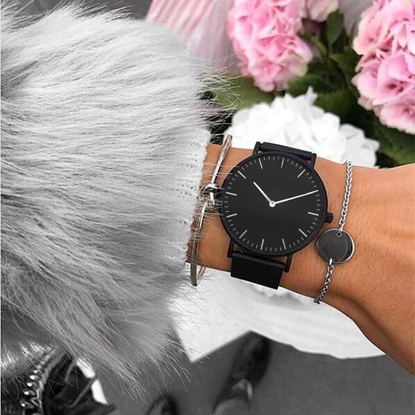 

charm bracelets mavis hare stainless steel knot bangle & circle coin bracelet set with black feliz mesh wristwatch women watches as gift, Golden;silver