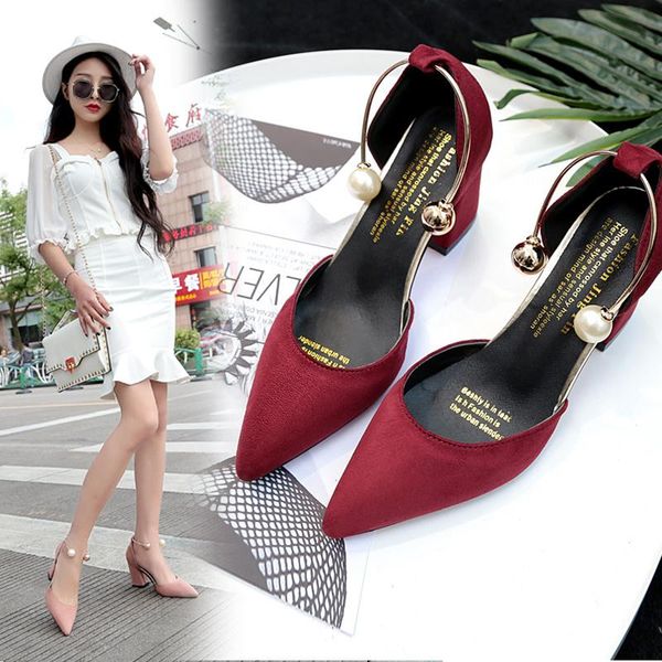 

dress shoes 2021 korean version wild suede pointed high heels word buckle single comfortable trend ladies, Black