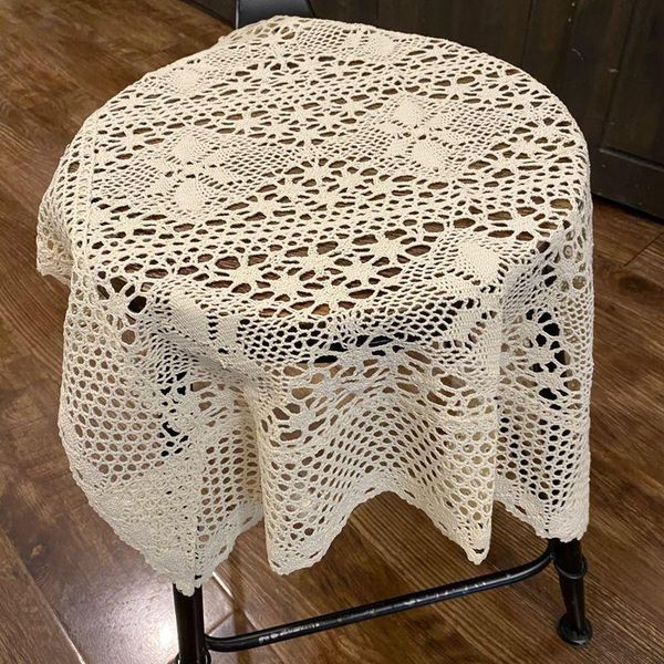 

table cloth boho chic crochet knitting tablecloth for dining beige cotton linen rectangle vintage farmhouse retro cabinet cover