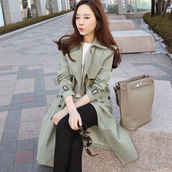 

women's trench coats coat for women 2021 streetwear slim double breasted spring/autumn khaki overcoat with pocket, Tan;black