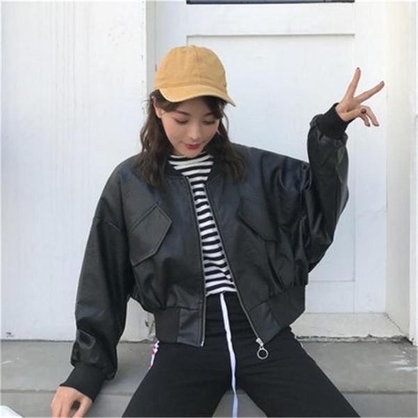 

women's jackets bomber femme army green jacket lady black long sleeve zipper streetwear 2021 autumn short women coat locomotive n286, Black;brown