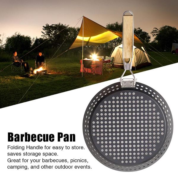 

pans pizza non stick multifunctional picnic outdoor camping folding handle baking bbq frying kitchen tool round grill pan portable