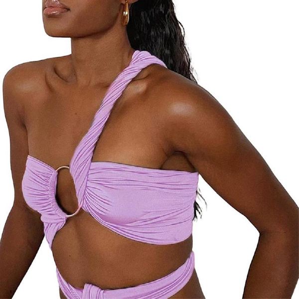 

women's tanks & camis 2021 women summer solid color one shoulder hollow out cropped bandage backless tank vest for daily party, White