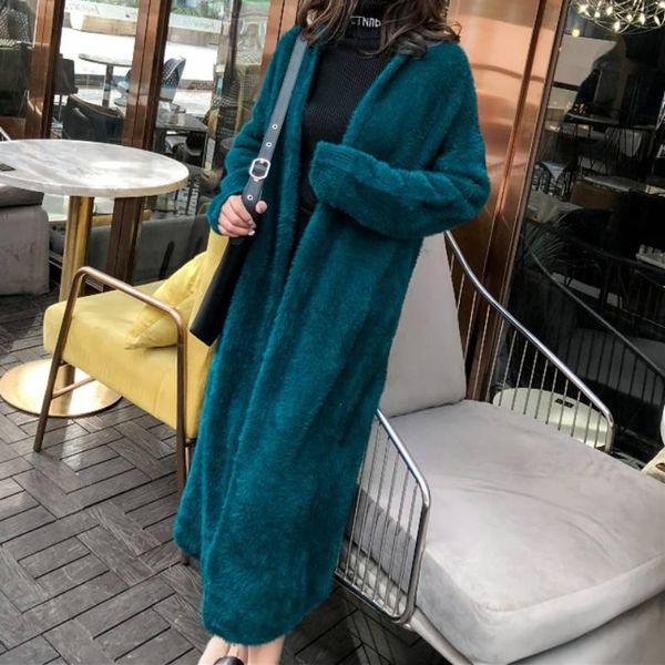 

women's vests fashion coat, lazy style, outer wear, long knitted cardigan, over-the-knee ladies sweater, Black;white