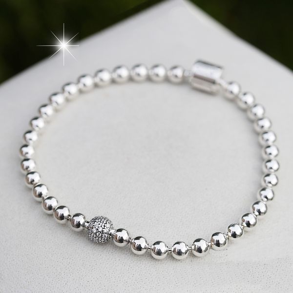 

100% 925 sterling silver beaded bracelets for women cz strands diy jewelry fit pandora charms lady gift with original box, Black