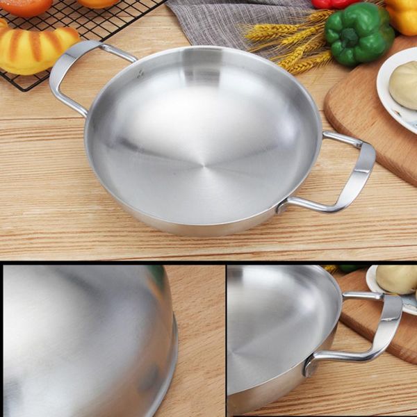 

pans mini pan stainless steel seafood pot el small dry everyday cookware for home canteen outdoor (silver, 18cm)