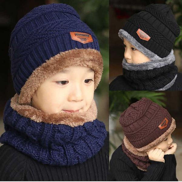 

evrfelan children winter warm knitted hat cap with scarves thickened wool hat&scarf 2 pieces accessories boys girls, Blue;gray