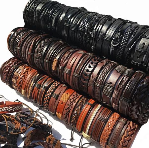 Шармовые браслеты ювелирные изделия100pcs лоты смешанных стилей подлинный кожаный мужский мужский браслет для браслета для браслета для женского серфера.