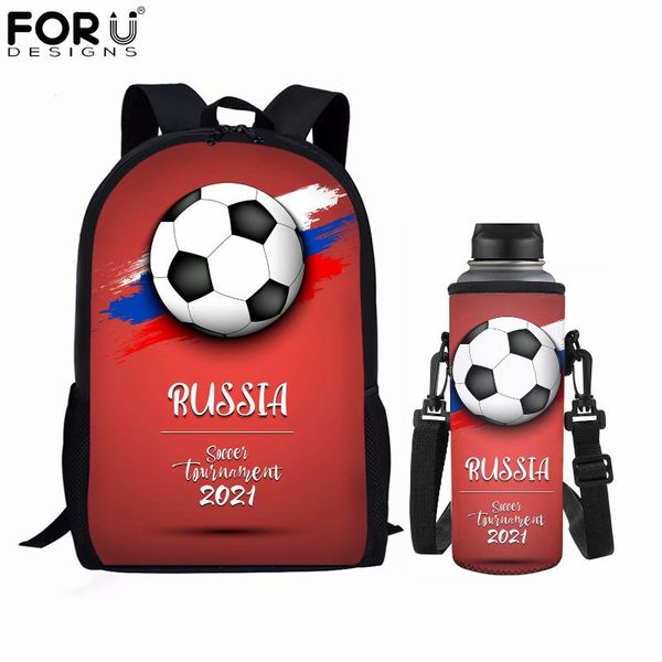 

school bags forudesigns fashion football russia flag pattern for boys student canvas big backpacks water cup covers 2pcs set
