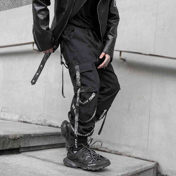 

men's pants western style black ribbons hip hop sweatpants joggers trousers cotton causal streetwear cargo harem men di2a