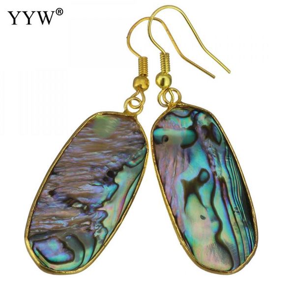 

dangle & chandelier shell earrings brass with abalone rectangle gold color plated for woman 53mm sold by pair, Silver