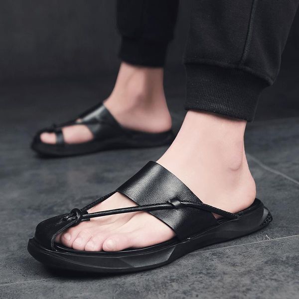 Hausschuhe LEOSOXS Sandalen Männer Leder Freizeitschuhe Slipper Atmungsaktive Sommer Strand Männliche Wohnungen Römische Flip-Flops Schuhe