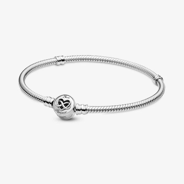 2021 Pulseira de Dia das Mães 925 Sterling Silver Jewery Moments Heart Infinity Clasp Cadeiras Cadeiras Braceletes Fit Charms Beads Bangle DIY 599365C00