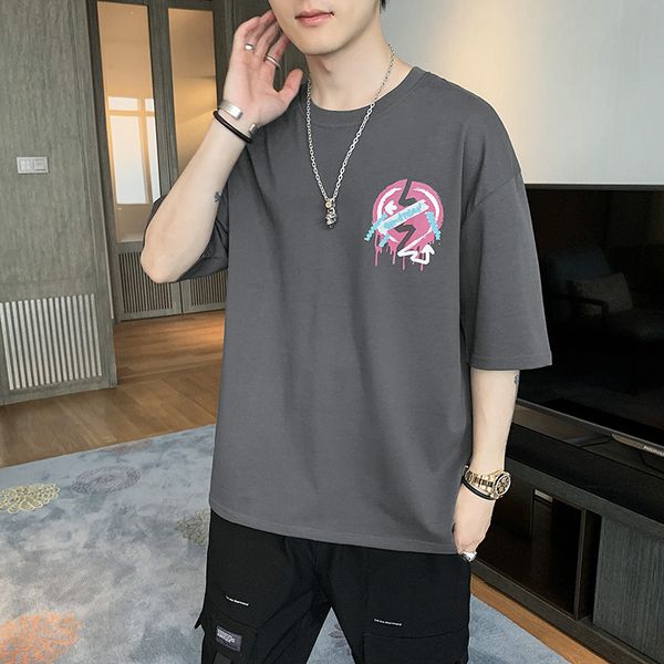 

luxury t-shirts summer round neck t-shirt ins men's short t korean fashion casual loose young students' bottom shirt, Black