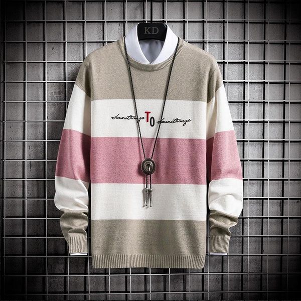 

autumn sweaters and pullovers men long sleeve knitted stripe sweater winter homme warm coat est 2021 men's vests, Black;white