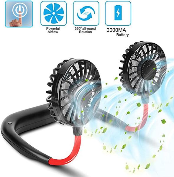 

electric fans mini usb portable fan hands-neck rechargeable battery touch switch sports adjustable dual home office