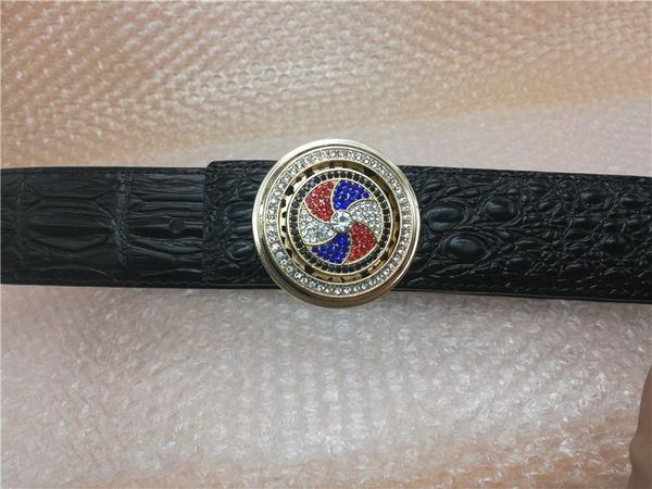 

gemstone round buckle belt men's crocodile leather ladies ghost head diamond hexagon star belts, Black;brown