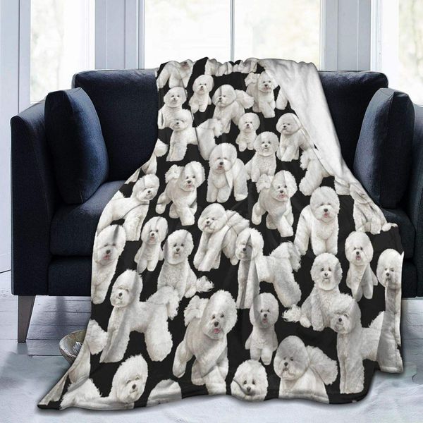 

funny cute white bichon dog sofa throw blanket flannel super soft fleece beach picnic bedspread home decor all season for baby