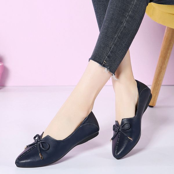 

women flat shoes pu breathable spring autumn female single shoes pointed toe slip-on shoes women flats shallow loafers, Black