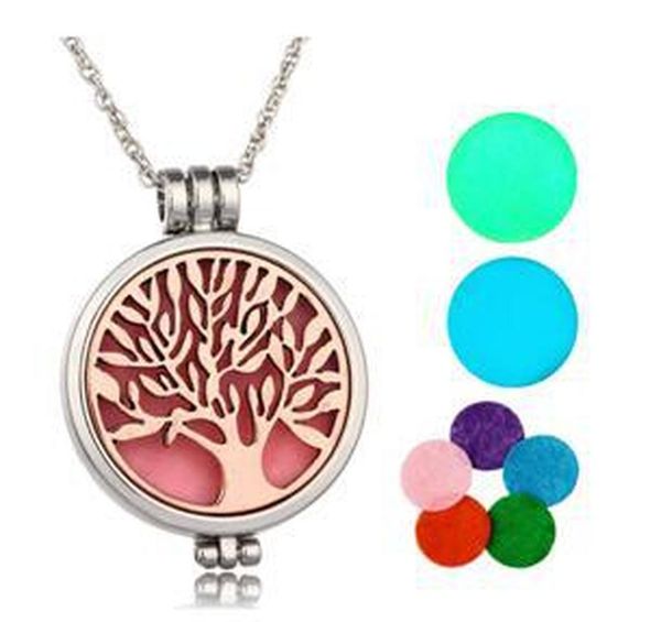 

2020 locket necklace aromatherapy necklacefelt pads stainless steel jewelry pattern tree of life pendant oils essential diffuser necklaces, Silver