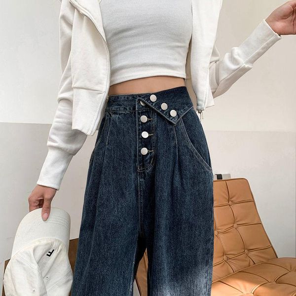 

women's jeans blue grey high waist and wide leg spring autumn straight tube loose niche design mops
