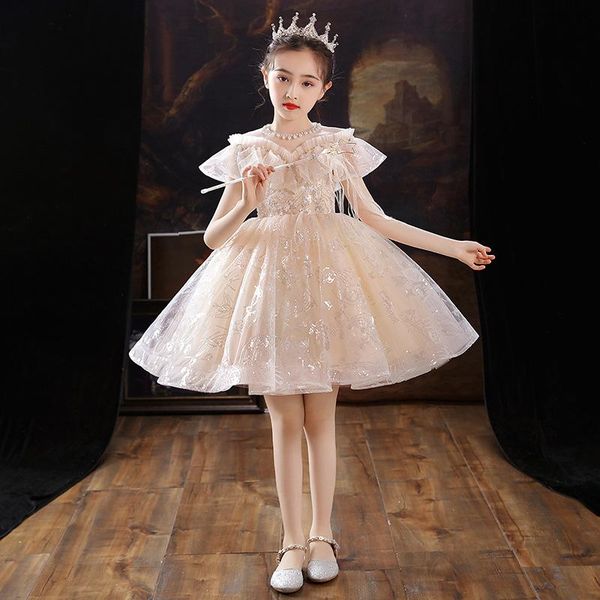 

ethnic clothing girls dresses for wedding birthday party evening dress tulle princess exquisite sequins bling ball gown vestidos, Red