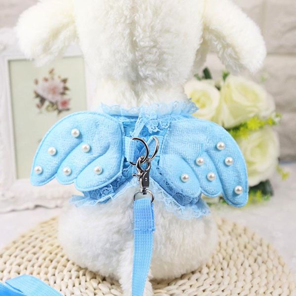

dog apparel pearl angel wing pet vest cat harness with leash clip chest back traction rope puppy lace
