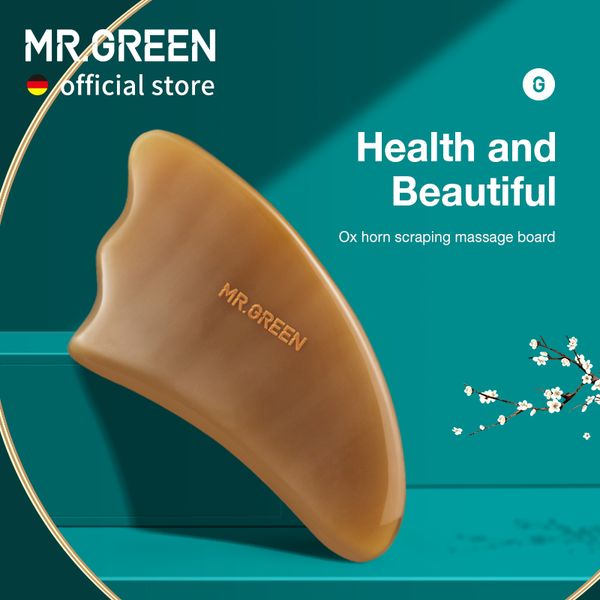 

mr.green guasha scraping massage board ox horn face neck body massage beauty tool spa skin caring neck pain relief scraper