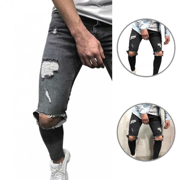 

men's jeans pocket ragged discolored hole men pants for summer, Blue