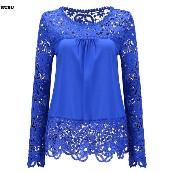 

women's blouses & shirts 2021 fashion women lace chiffon blouse flower long sleeved casual shirt elegant sweet plus size, White