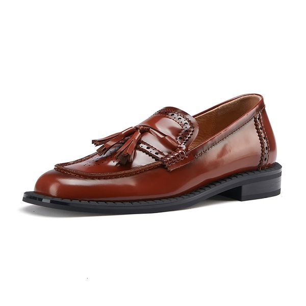 

dress shoes genuine leather loafers women square toe flats brock 's retro tassel oxford for 85hu, Black