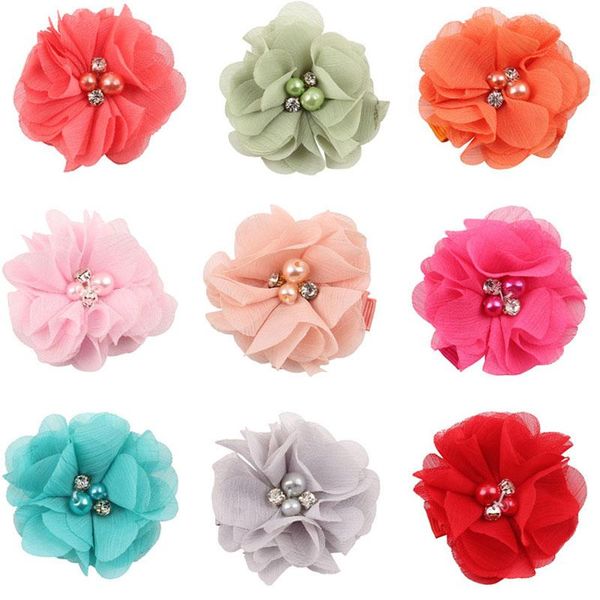 

hair accessories baby kids solid color crystal pearl flower clip turban children girl barrettes fashion decor headwear, Slivery;white