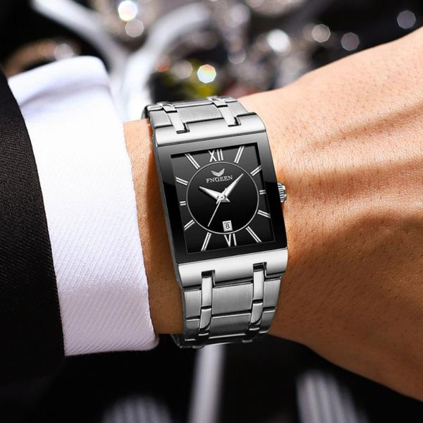 

wristwatches fngeen men quartz watch steel bracelet male golden date waterproof relogio masculino clock, Slivery;brown