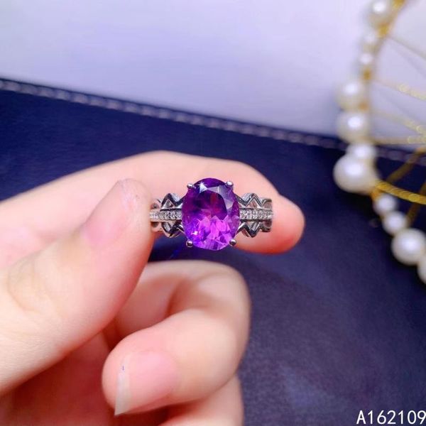 

cluster rings exquisite jewelry 925 sterling silver inset with gemstone women's lovely oval simple amethyst adjustable ring support de, Golden;silver