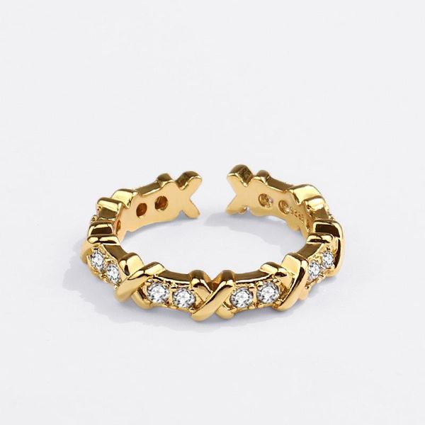 

cluster rings 925 sterling silver for women men france geometric cross cz jewelry gifts, Golden;silver