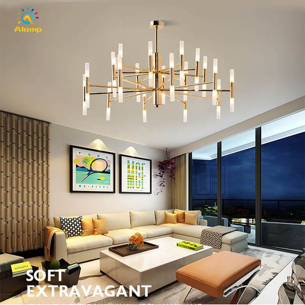 

modern branch chandeliers light g4 bulb acrylic gold shell 20 40 head round tube ceiling pendant lamps for kitchen living room loft bedroom