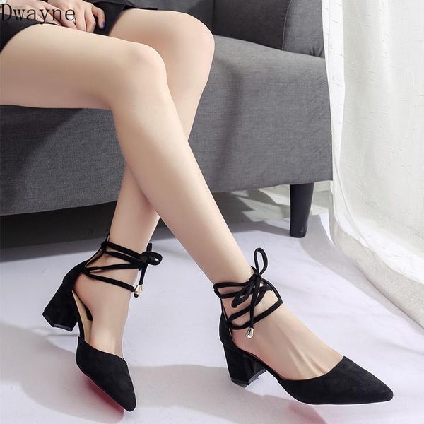 

dress shoes spring european and american style wild high heels lace casual women's korean version of the strap light students comf, Black