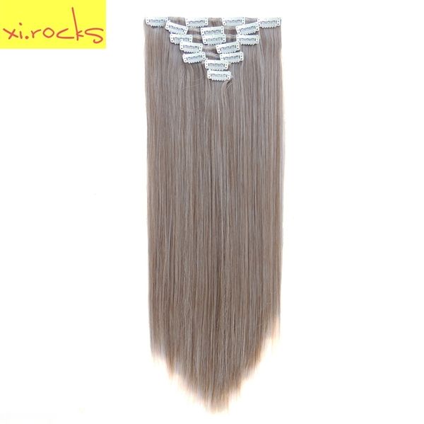 

qjz13055 1p xi.rocks clip hair extensions synthetic extension colors straight clips ins heat resistant hair 220217, Black;brown