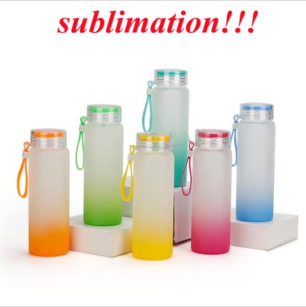 

500ml sublimation water bottle frosted glass water bottles creative portable bpa heat transfer water cup gradient color